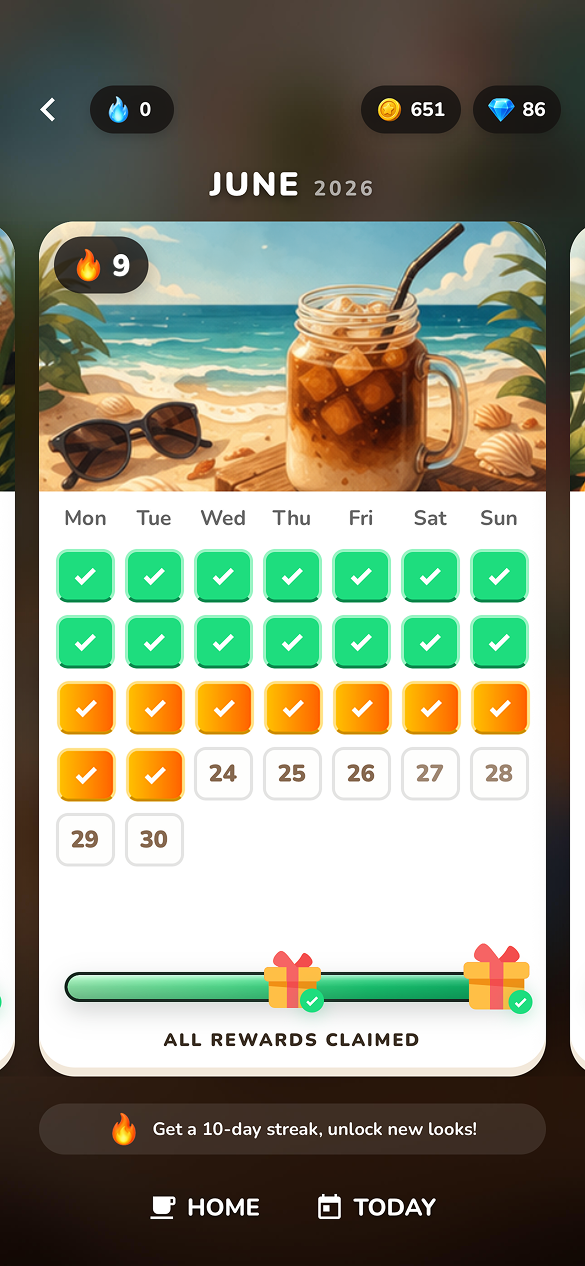 Slide Cafe calendar screenshot