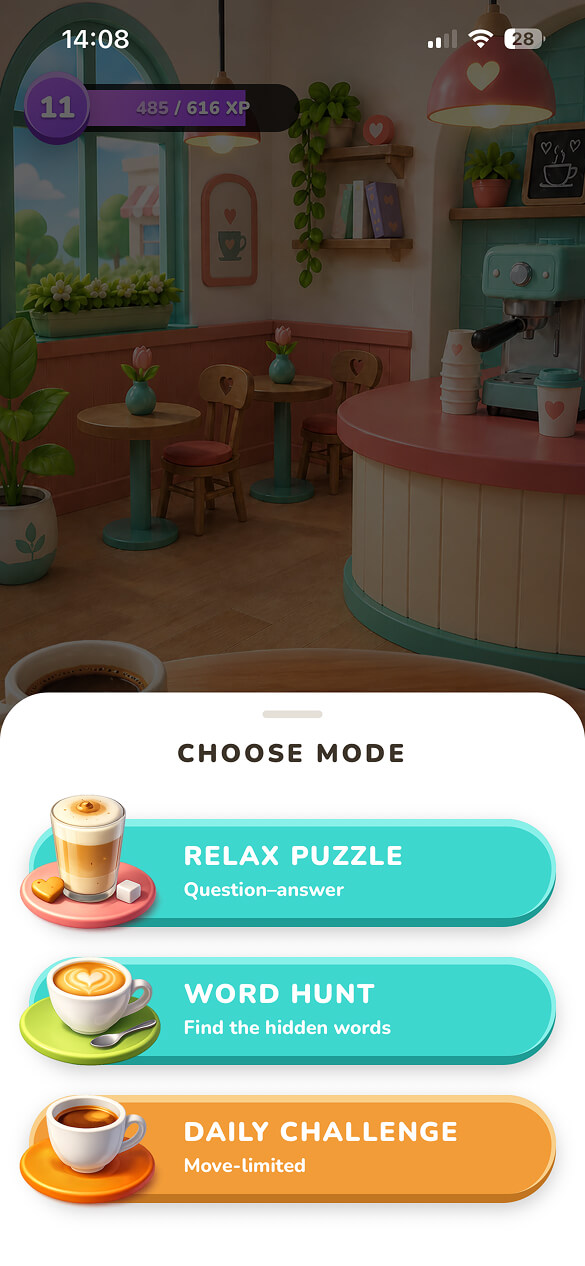 Slide Cafe mode selection screenshot